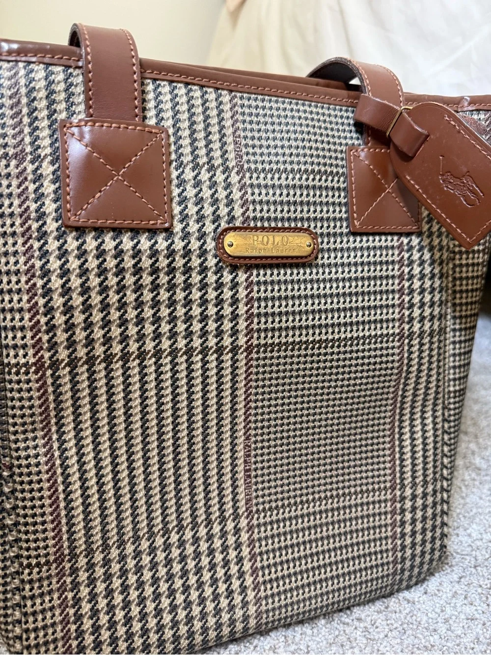 Polo by Ralph Lauren Brown Tweed Tote with Leather Trim